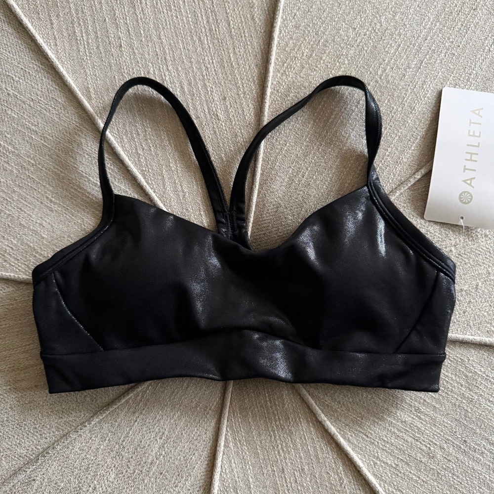 NWT Athleta Vital Shine Sports Bra Black Metallic Shimmer Racerback XS 517588